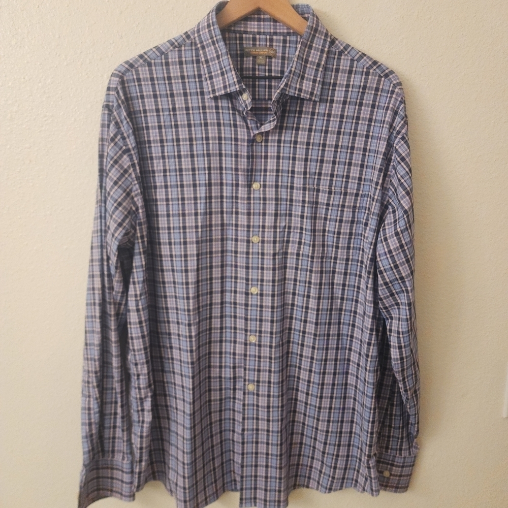 Peter Millar Summer Comfort Plaid Dress Shirt Mens sz XL